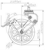 8" Spring Loaded Stem Mount Brake Caster Side Drawing | 7M-GDS200BSS